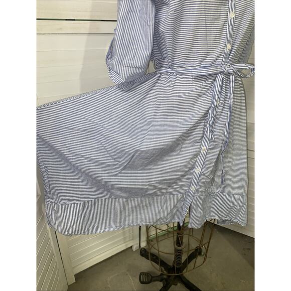 Per Seption Concept Women’s Large Striped Cotton Dress Asymmetrical Hem Roll Tab - Picture 4 of 11